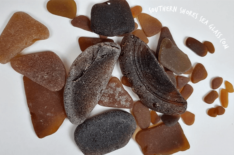 brown, frosted sea glass pieces