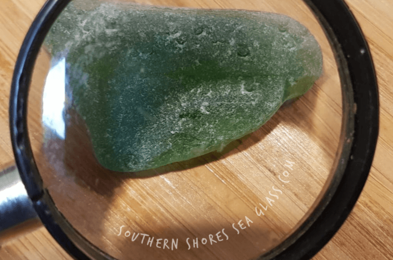 Authentic sea glass etched surface and 'c' markings